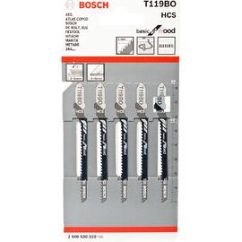 Набор пилок для лобзика по дереву Bosch T119BO 83мм 5шт (310) — Фото 1